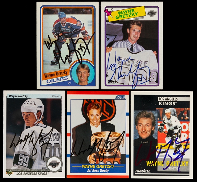Wayne Gretzky Signed Hockey Card Collection of 5 with Shawn Chaulk LOA 