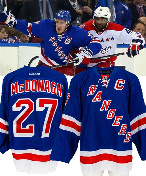Ryan McDonaghs 2014-15 New York Rangers Captains Game-Worn Playoffs Jersey with LOA