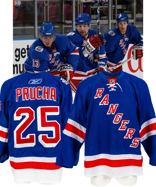 Petr Pruchas 2008-09 New York Rangers “Andy Bathgate/Harry Howell Retirement Night” Game-Issued Second Period Jersey with LOA	