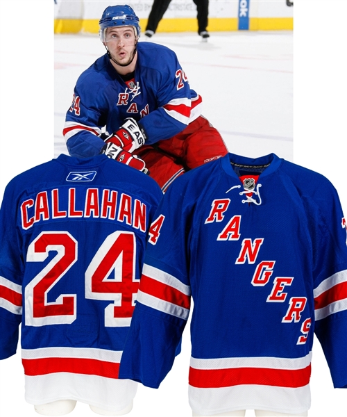 Ryan Callahans 2008-09 New York Rangers Game-Worn Playoffs Jersey with LOA - Team Repairs! - Photo-Matched!