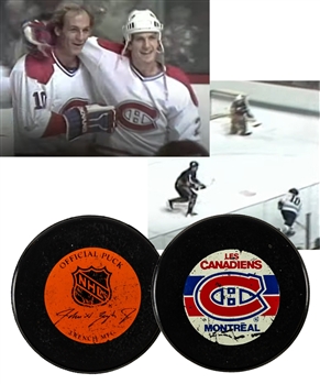 Guy Lafleurs October 25th 1984 Montreal Canadiens "518th NHL Career Goal Puck" with Impeccable Provenance and LOA - Lafleurs Last Goal with the Montreal Canadiens!