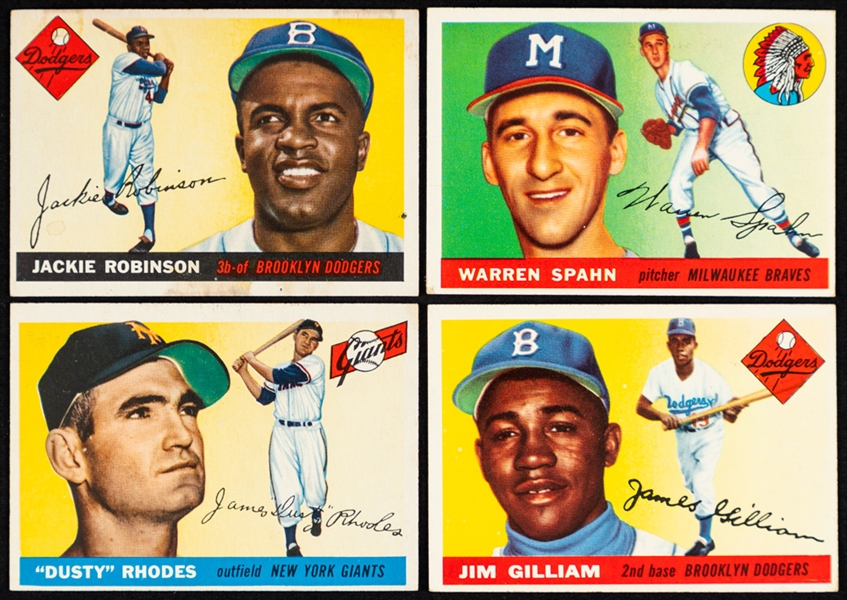 1955 Topps Baseball Cards (96) Including #50 HOFer Jackie Robinson and #31 HOFer Warren Spahn Plus Three (3) Other Assorted Baseball Cards