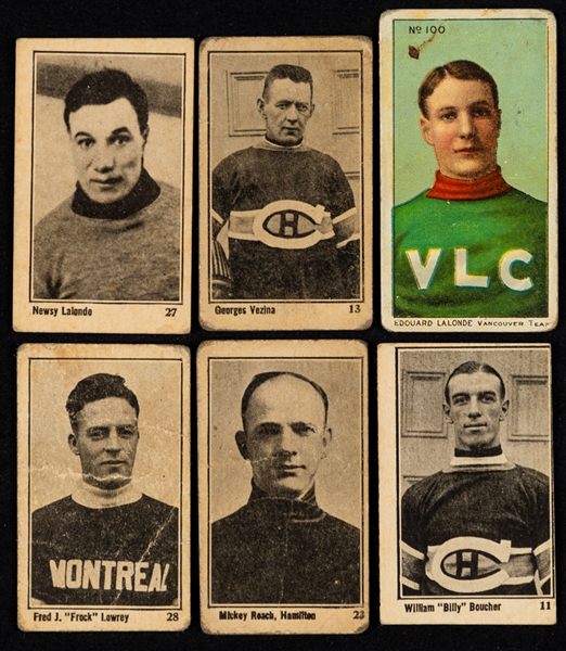 1924-25 Maple Crispette V130 Hockey Cards (5) Including HOFers #13 Georges Vezina and #27 Newsy Lalonde Plus 1910-11 Imperial Tobacco Lacrosse Cards (5) Inc. #100 HOFer Newsy Lalonde