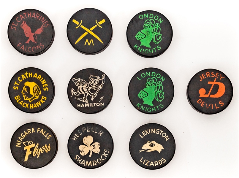 Early-to-Mid-1970s Junior Hockey and Minor Leagues Official Game Puck Collection of 10