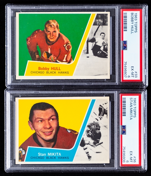 1963-64 Topps Hockey Complete 66-Card Set with PSA-Graded Cards of HOFers #33 Bobby Hull (EX-MT 6) and #36 Stan Mikita (EX-MT 6)