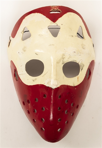 Vintage 1970s Fiberglass Red and White Goalie Mask 