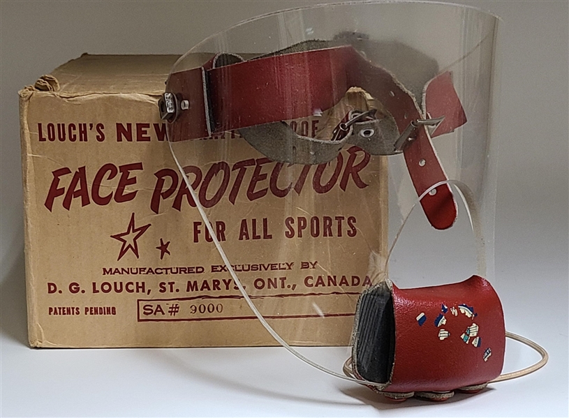 Vintage Late-1950s Louch "Crystal-Clear Face Protector" Goalie Mask in Original Box