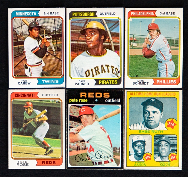1974 Topps Baseball Cards Collection (500+) Including Aaron, Carew, Parker, Schmidt, Rose and Others Plus Early-1970s Topps Baseball Cards (140+)
