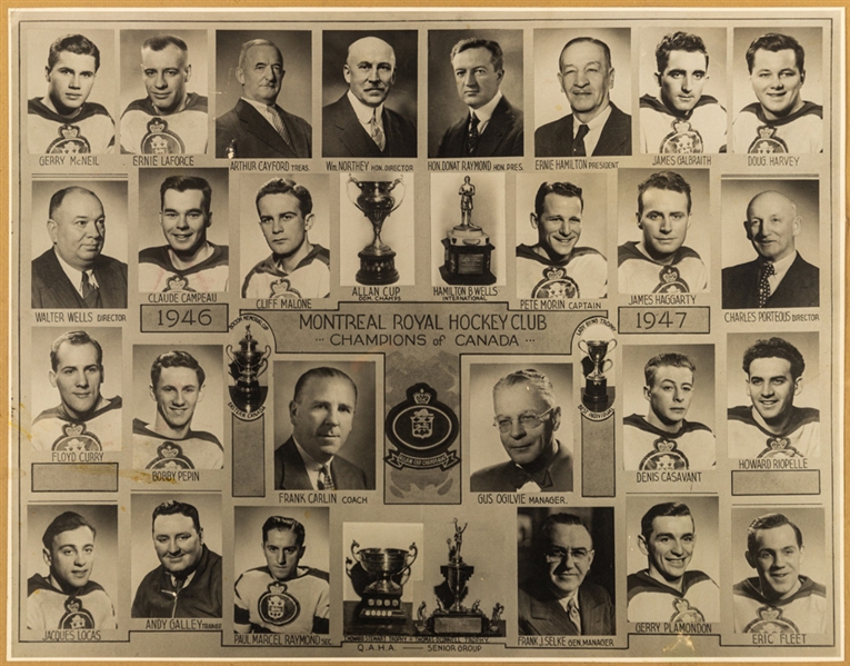 1946-47 Montreal Royals Allan Cup Champions Framed Composite Team Photo with HOFer Doug Harvey (23" x 26") 