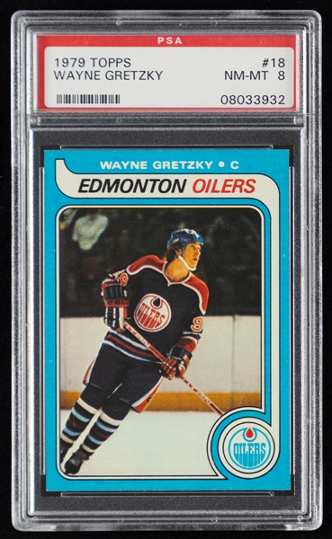1979-80 Topps Hockey Card #18 HOFer Wayne Gretzky Rookie - Graded PSA 8
