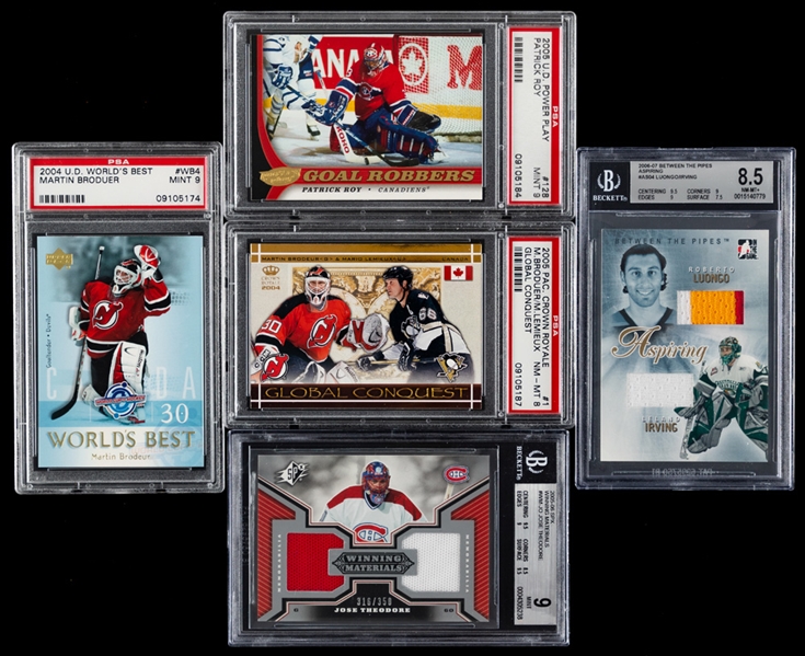 1995 to 2006 Graded Goalies Hockey Card Collection (10) Including Brodeur, Roy, Belfour, Luongo, Theodore, Raycroft, Huet and Kidd