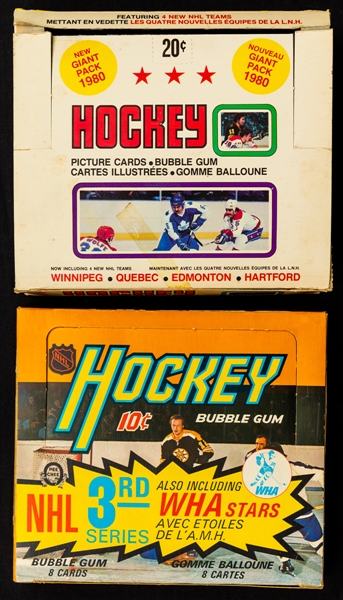 1972-73 O-Pee-Chee Hockey (3rd Series) and 1979-80 O-Pee-Chee Hockey Empty Wax Boxes 