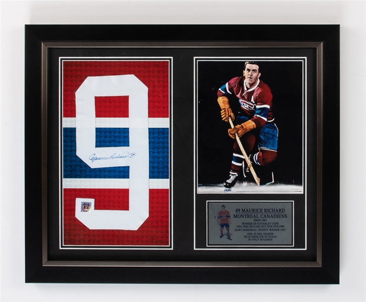 Deceased HOFer Maurice Richard Montreal Canadiens Signed No. 9 Framed Display with LOA (19" x 23")