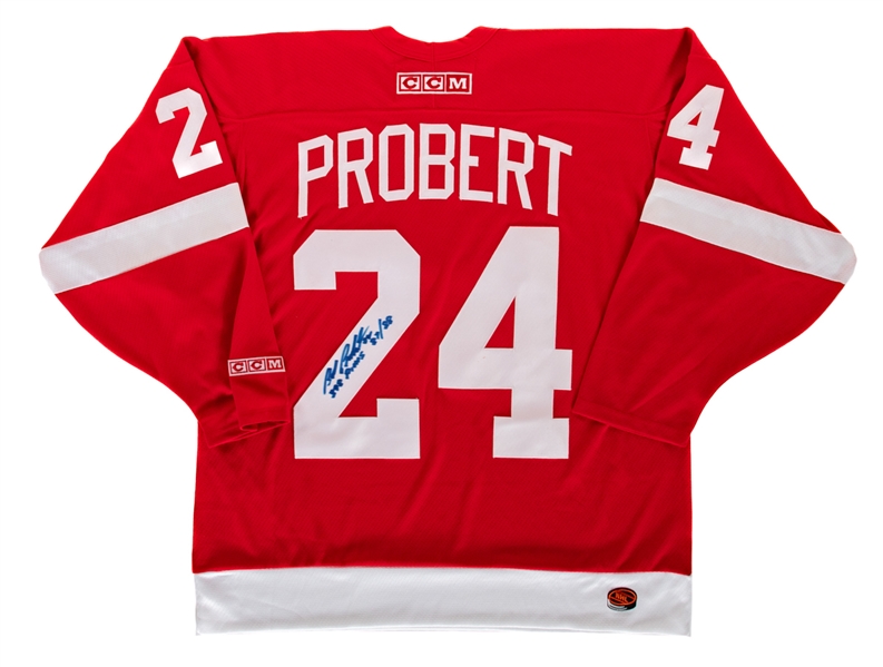 Bob Probert Signed Detroit Red Wings Jersey with JSA Auction LOA - "398 PIMs 87/88" Annotations