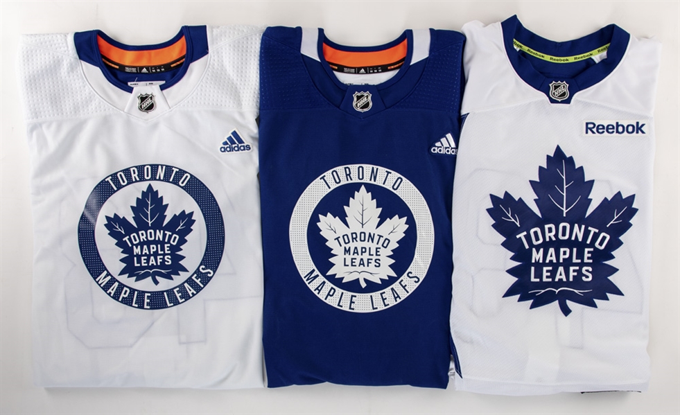 Nazem Kadris 2016-17 and 2017-18 Toronto Maple Leafs Practice Jersey Collection of 3 with Team LOAs 