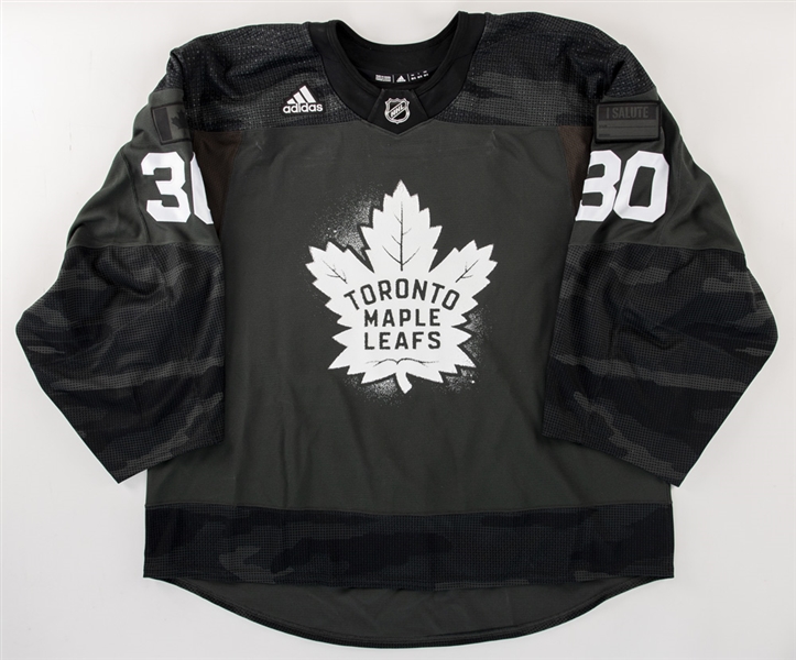 Michael Hutchinson’s 2020-21 Toronto Maple Leafs Canadian Armed Forces Night Warm-Up Worn Jersey with Team LOA