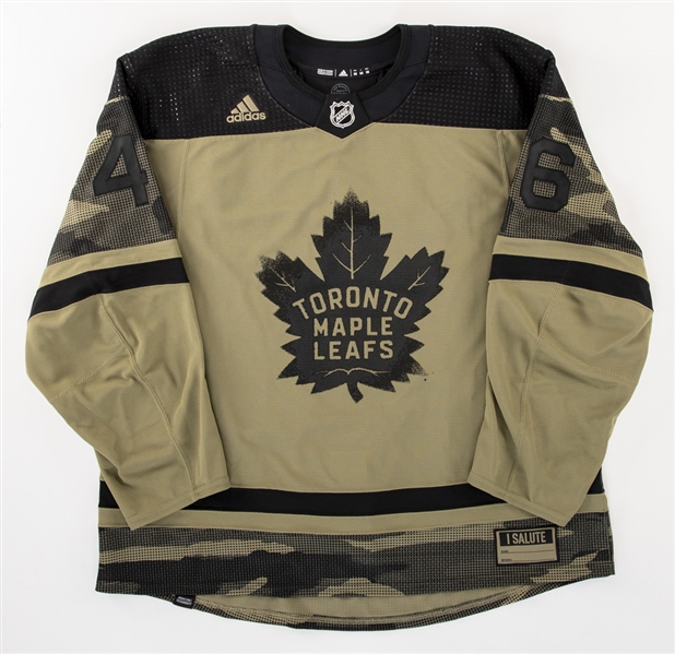 Ilya Lyubushkins 2021-22 Toronto Maple Leafs Canadian Armed Forces Night Warm-Up Worn Jersey with Team LOA