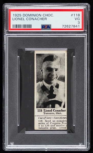 1925 Dominion Chocolate V31 Hockey Card #118 HOFer Lionel Conacher Rookie (with Tab) - Graded PSA 3
