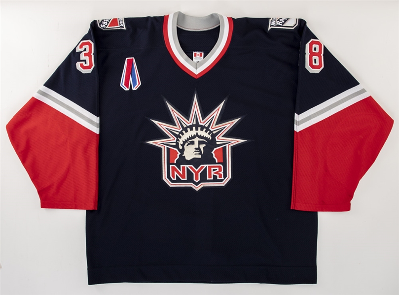 Rico Fatas 2001-02 New York Rangers "Lady Liberty" Game-Worn Third Jersey with Team LOA - 9/11 Patch!