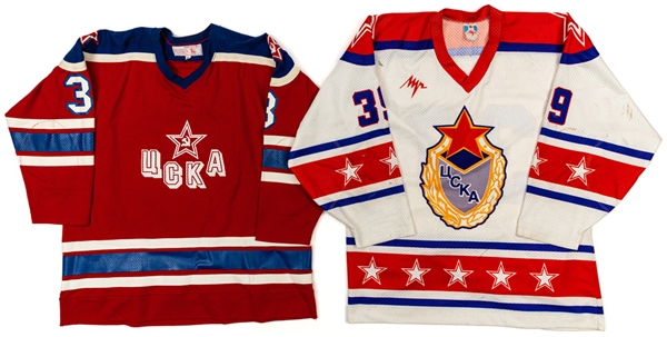 Sergei Zubovs Early-1990s Game-Issued and Pavel Trakhanovs Game-Worn CSKA Moscow Jerseys with LOA