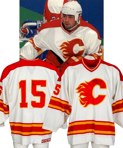 Sandy McCarthys 1993-94 Calgary Flames Signed Game-Worn Rookie Season Training Camp/Pre-Season Jersey