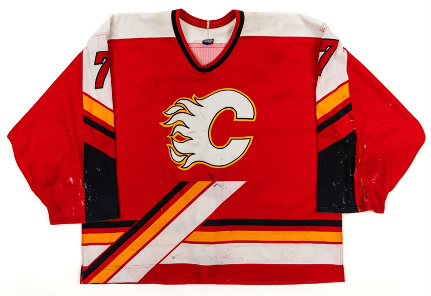 Chris Dingmans 1997-98 Calgary Flames Game-Worn Rookie Season Jersey - Heavy Wear! - Team Repairs! - Photo-Matched! 