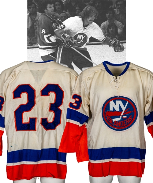 Bob Nystroms Circa 1973-74 New York Islanders Game-Worn Jersey with LOA - Recycled to 1976-77 Forth Worth Texans for Steve Short
