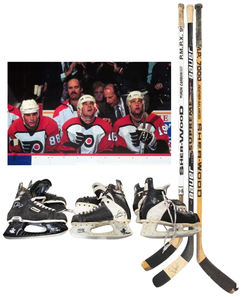 Eric Lindros, John LeClairs and Mikael Renbergs "Legion of Doom" Mid-to-Late-1990s Philadelphia Flyers Game-Used Equipment Collection Including Sticks, Skates, Socks and More