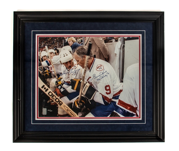 Wayne Gretzky and Gordie Howe Dual-Signed 1979 WHA All-Star Game Limited-Edition Framed Photo #126/299 from WGA (25 ½” x 29 ½”)