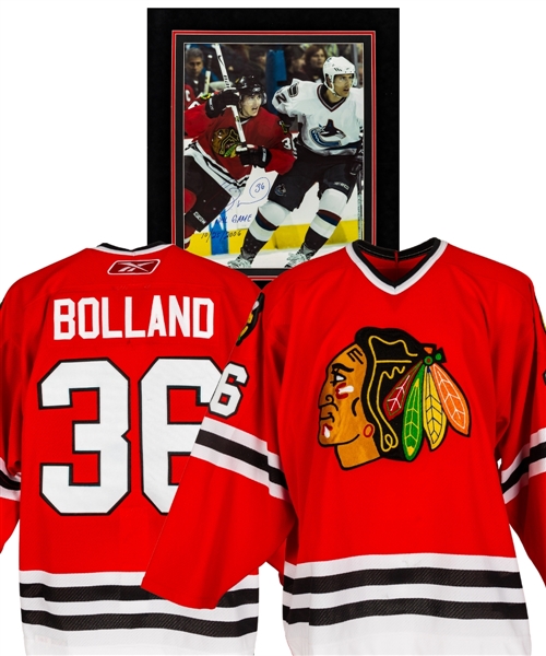 Dave Bollands 2006-07 Chicago Black Hawks 1st NHL Game Game-Worn Jersey with Team LOA Plus 1st NHL Game Signed Photo