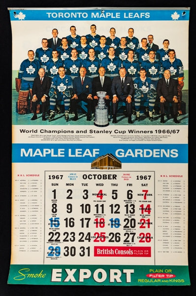 Toronto Maple Leafs 1967-68 Maple Leaf Gardens Complete Calendar 