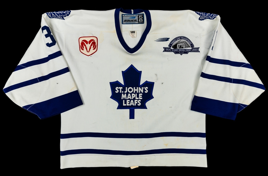 Marc Robitailles 1999-2000 AHL St. Johns Maple Leafs Game-Worn Jersey with LOA - St Johns Memorial Stadium Patch!  