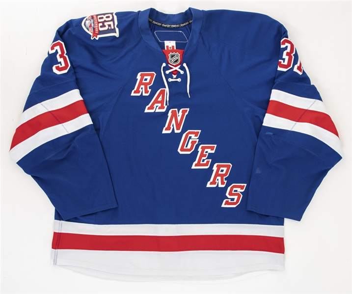 Alexander Frolovs 2010-11 New York Rangers Game-Worn Jersey with LOA - 85th Anniversary Patch! - Photo-Matched!