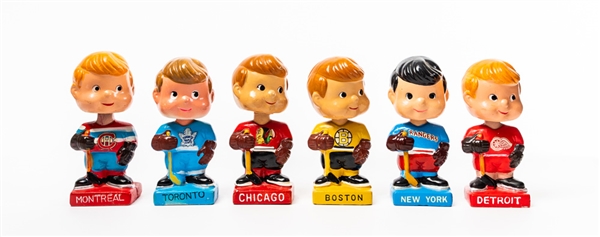 1962 NHL "Original Six" Teams Complete Set of 6 Mini Nodder / Bobbing Head Dolls 