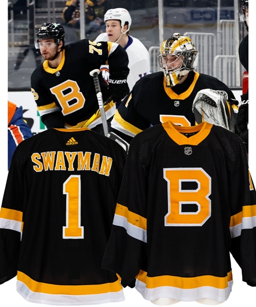 Jeremy Swaymans 2020-21 Boston Bruins "1st NHL Shutout" Game-Worn Rookie Season Third Jersey with Team LOA - Photo-Matched!