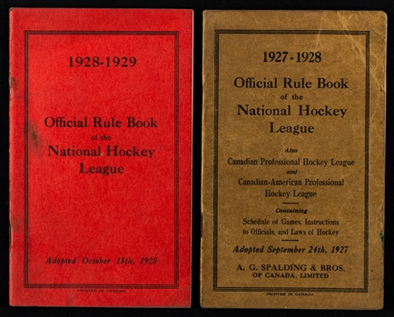 Scarce 1927-28 and 1928-29 Official NHL Rule Books (2)