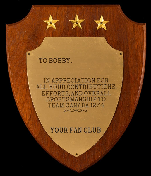 Bobby Hulls 1974 Summit Series Team Canada Fan Club Plaque Plus CCCP and Sparta Praha Flags, Patches and Jewelry 
