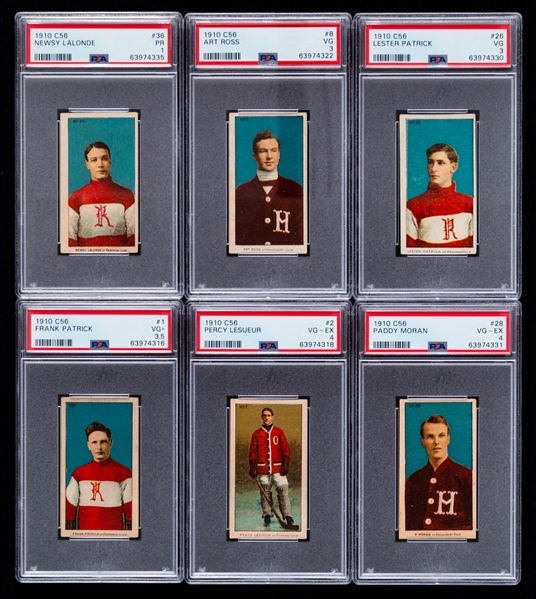1910-11 Imperial Tobacco C56 Hockey Complete 36-Card Set with PSA-Graded Cards (12) Inc. HOFers Cyclone Taylor, Newsy Lalonde, Art Ross (2), Lester and Frank Patrick, Paddy Moran and Percy LeSueur