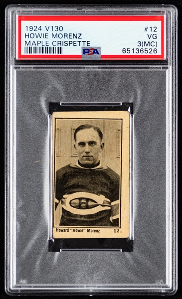 1924-25 Maple Crispette V130 Hockey Card #12 HOFer Howie Morenz - Graded PSA 3 (MC)