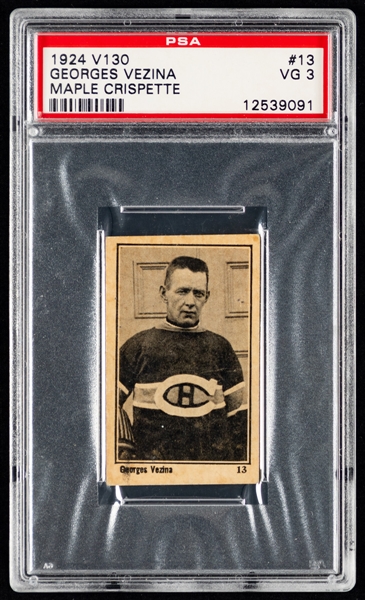 1924-25 Maple Crispette V130 Hockey Card #13 HOFer Georges Vezina - Graded PSA 3