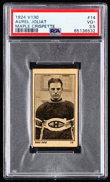 1924-25 Maple Crispette V130 Hockey Card #14 HOFer Aurele Joliat - Graded PSA 3.5