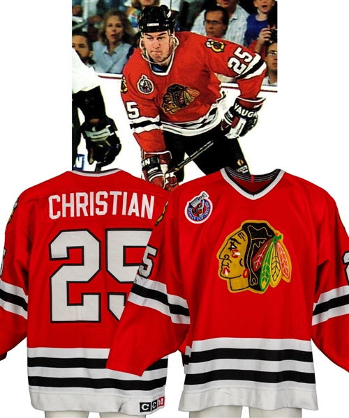 Dave Christians 1992-93 Chicago Blackhawks Game-Worn Jersey - Centennial Patch! - Video-Matched!