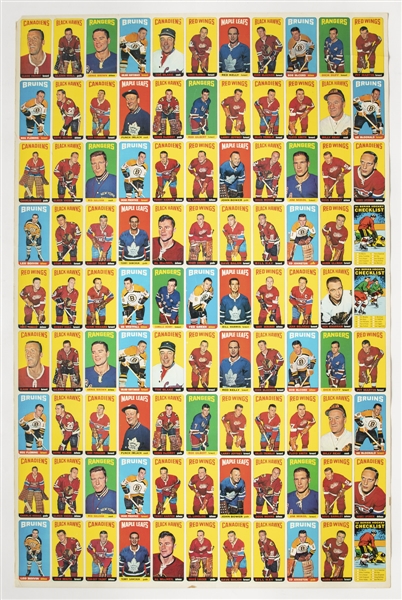 1964-65 Topps Hockey Tall Boys Series One Uncut Sheet (99 Cards) - One of a Few Known to Exist!