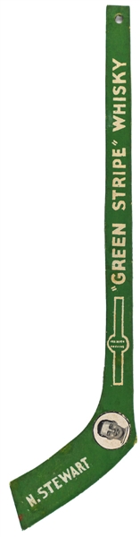 Rare 1928-29 Nels Stewart Montreal Maroons Distillers Corporation Ltd. "Green Stripe Whisky" Premium Mini Hockey Stick 