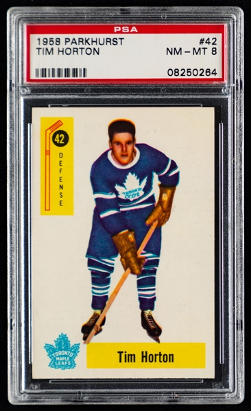 1958-59 Parkhurst Hockey Card #42 HOFer Tim Horton - Graded PSA 8