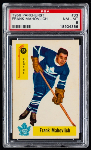 1958-59 Parkhurst Hockey Card #33 HOFer Frank Mahovlich - Graded PSA 8