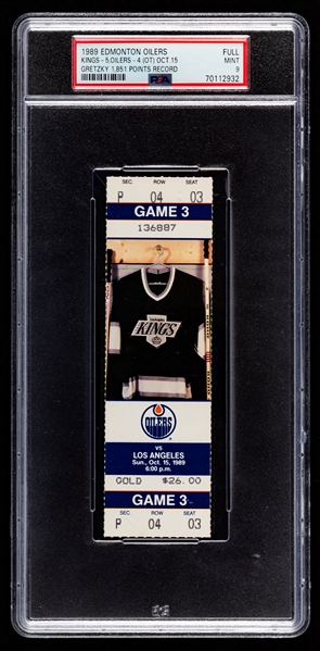 Wayne Gretzky Los Angeles Kings October 15th 1989 "1,851 Point Record" Full Ticket Graded PSA 9 - Only 1 Graded Higher! 