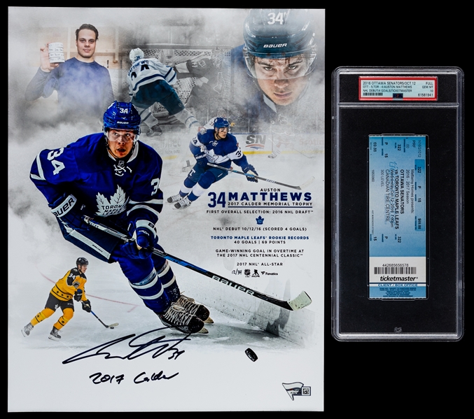 Auston Matthews Toronto Maple Leafs October 12th 2016 NHL Debut Full Ticket Graded PSA 10 Plus Signed Limited-Edition Photo (11" x 14")