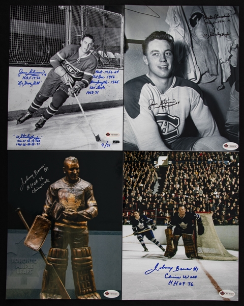 Deceased HOFers Jean Beliveau and Johnny Bower Signed Photos (4) with COAs/LOA