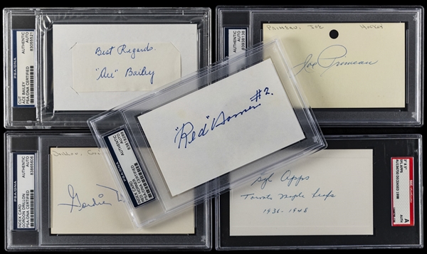 Toronto Maple Leafs Signed Index Cards (5) All PSA/SGC Certified with Deceased HOFers Apps, Primeau, Horner, Drillon and Bailey  